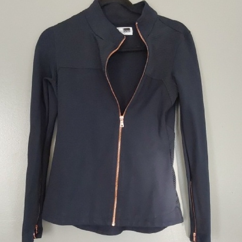 Luxe Black Zip-Front Sweater Cardigan with Rose Gold Trim
